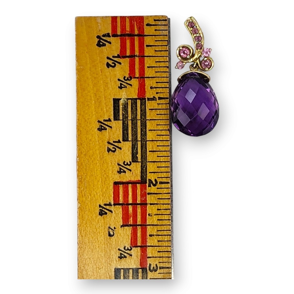 Pendant 10KT Yellow Gold Amethyst Pink Tourmaline Vintage Large Faceted Purple‎ - Picture 3 of 11